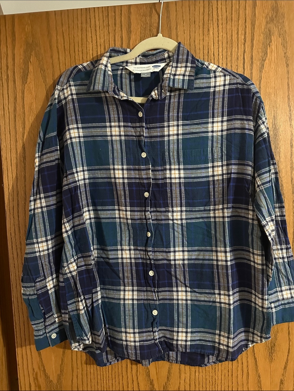 Old Navy Blue & Teal Plaid Long Sleeve Button-Up